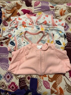 Set of 3 Pink Zip-Front Baby Sleep Sack Set - Soft Sleeveless Pajama Covers